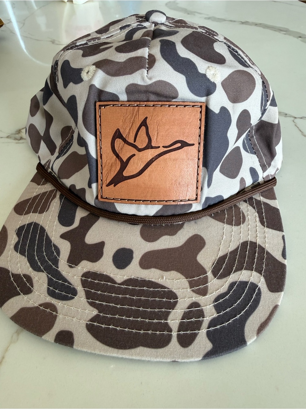 Camo Trucker Cap with Leather Duck Patch
